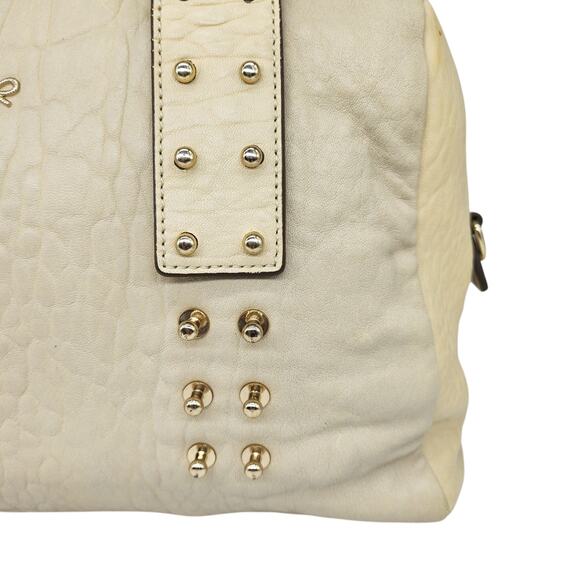Anya Hindmarch Mini Boston Bag White Cream Gold Studded Top Handle Leather - Picture 10 of 14